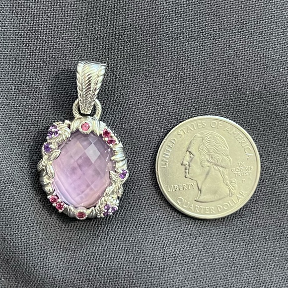 Judith Ripka Sterling Silver and pink/purple stones enhancer pendant - Picture 3 of 3
